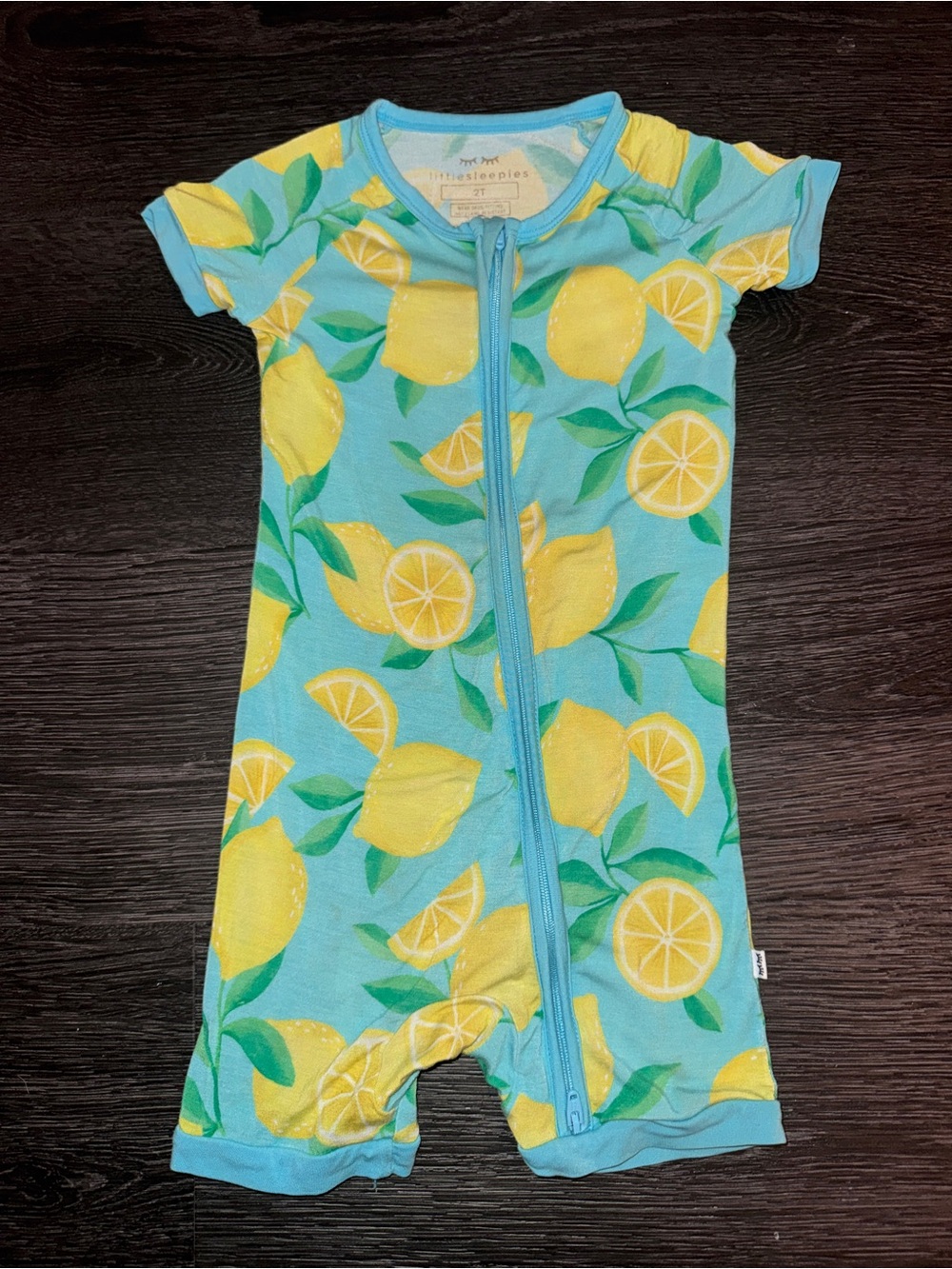 🍋 Lemon Print Bamboo Zippy Romper - Yellow & Aqua Little Sleepies 2T Shorty